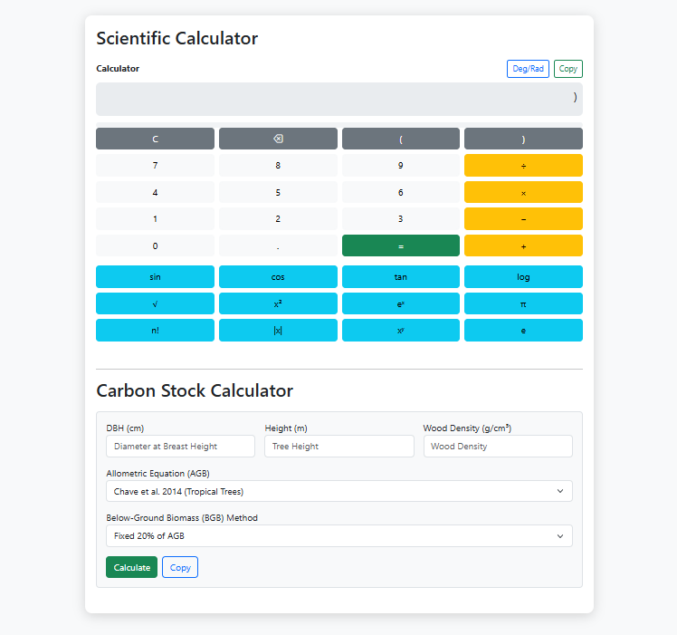 Scientific Calculator & Carbon Stock Equations